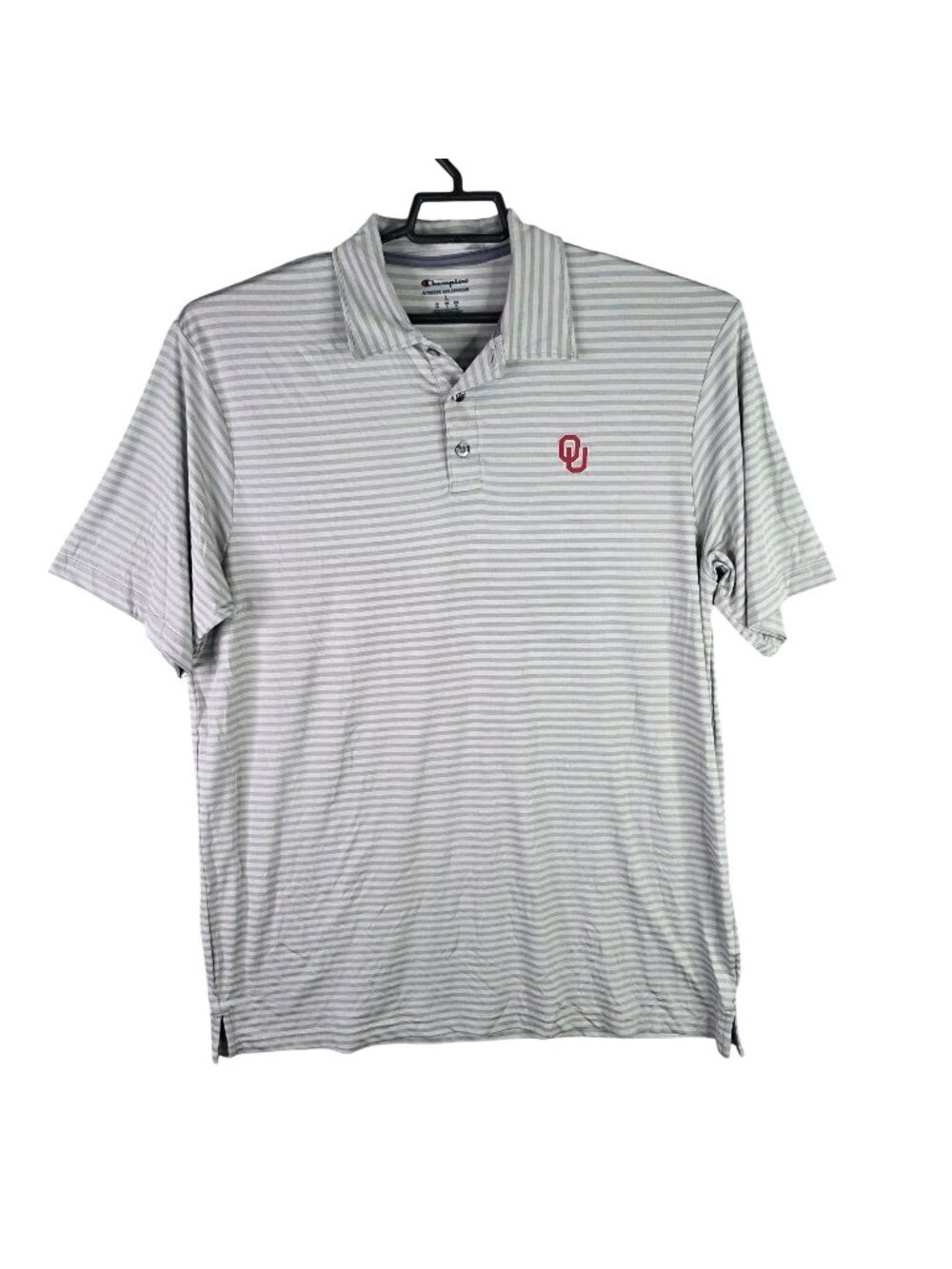 Mens Champion Oklahoma Sooners OU Gray Striped Polo Shirt Short Sleeve Size L
